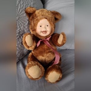 2000  Geppeddo style Cuddle Kids Bear Baby Doll Porcelain Face Plush Body